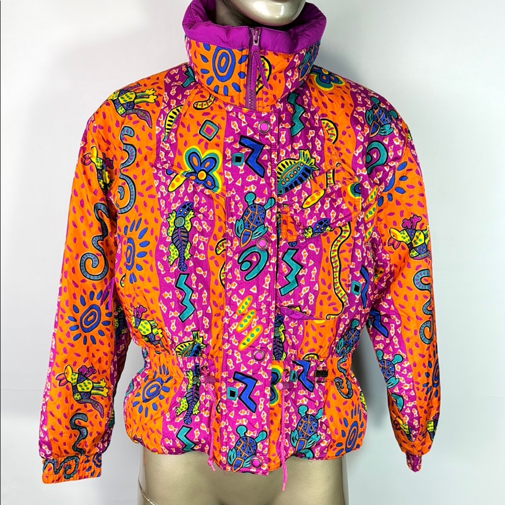 Vintage Sun Ice Ski Vibrant Multicolor Patterned Jacket